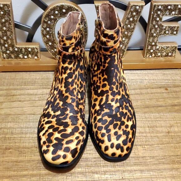 J. Jill Shoes - J. Jill Melodie Women's Tan Camel Leopard Print Calf Hair Zip Up Booties Sz 6.5